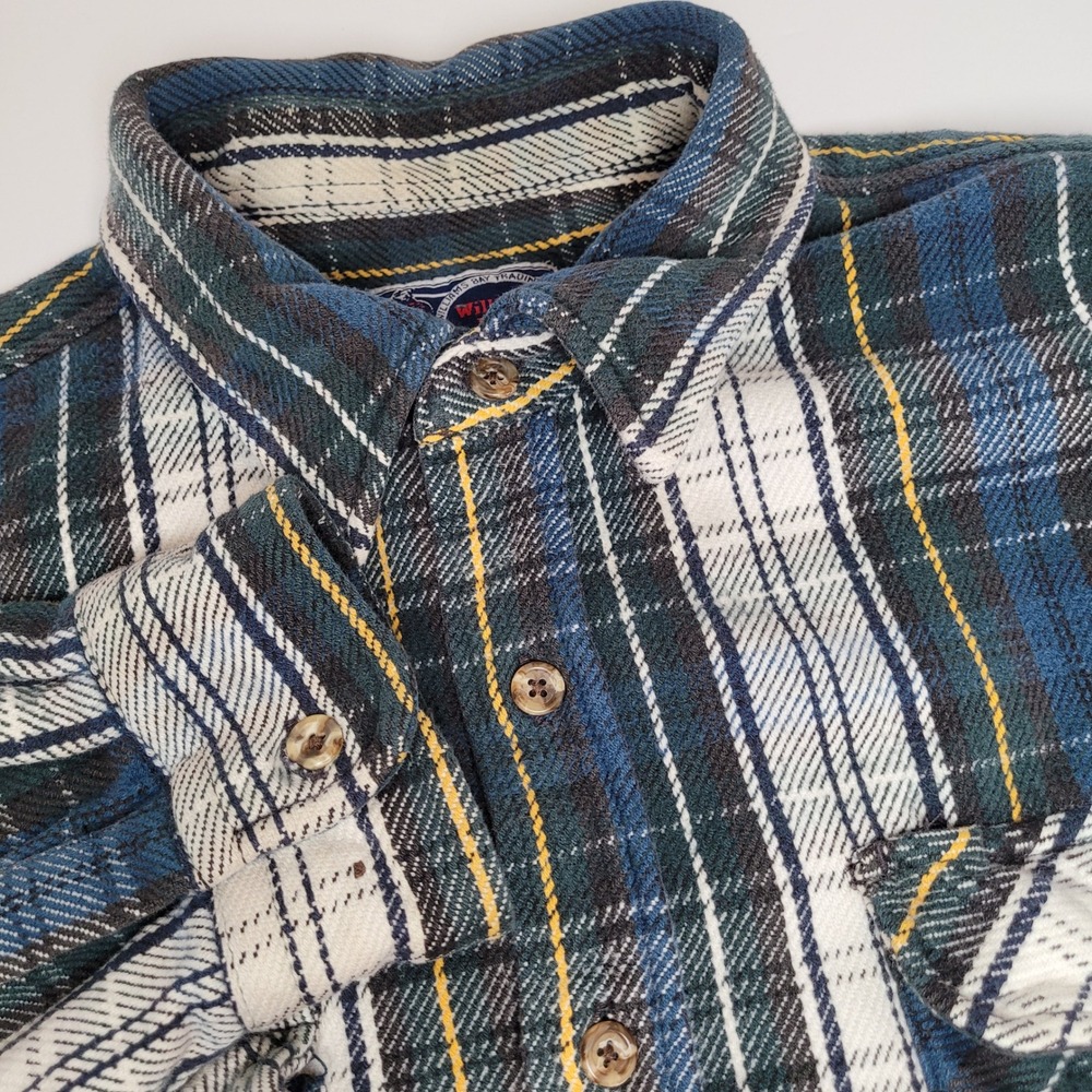 Williams Bay Flannel Shirt Mens 2XL Blue White Plaid Cotton Excellnt Long Sleeve